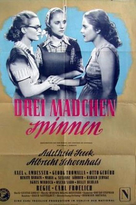 Drei Mädchen spinnen